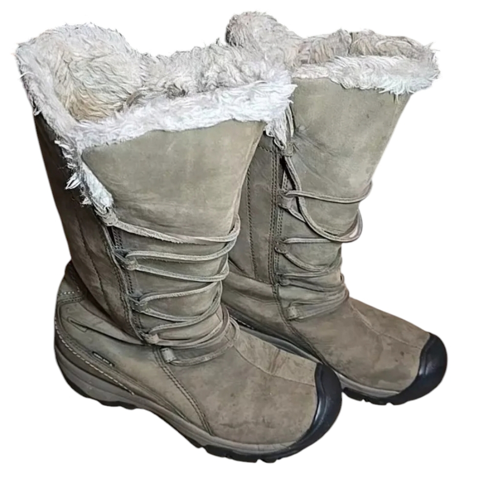 Keen Boots Womens 6.5 Brighton Brown Gray Leather Tall Waterproof  Insulated